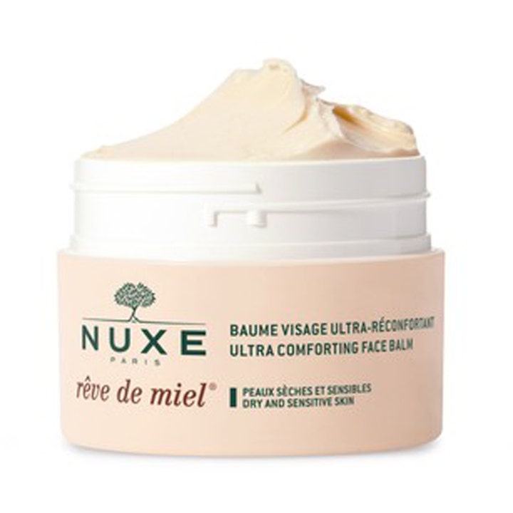 Nuxe Rêve de Miel 50 ml beroligende ansigtscreme i beige krukke med en fyldig og cremet tekstur til tør hud