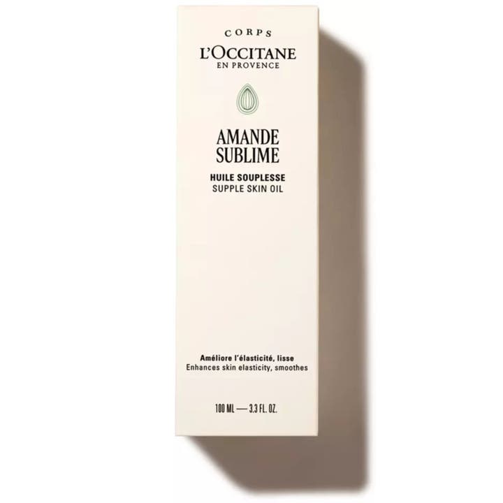 L'Occitane Almond Supple Skin Oil 100 ml opstrammende kropsolie i grøn og hvid papiremballage
