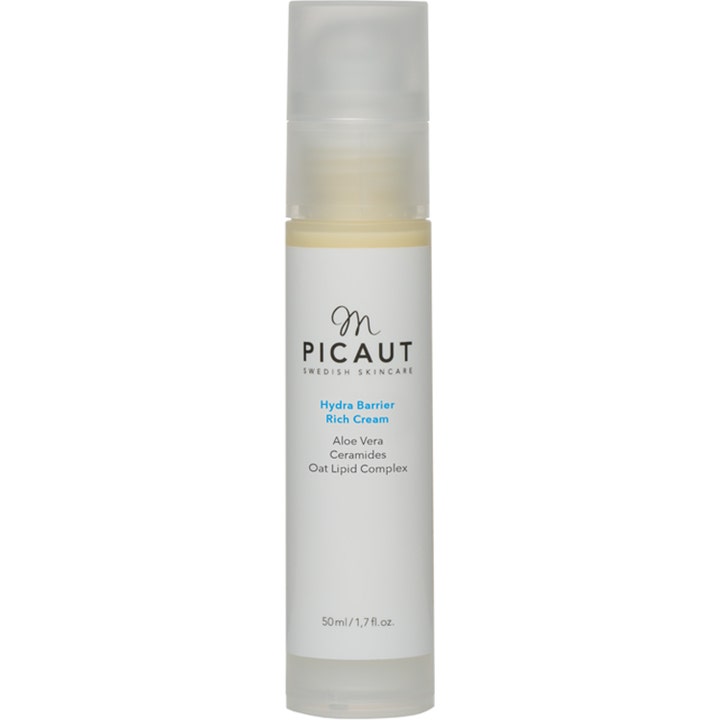 M. Picaut Hydra Barrier Rich Cream 50 ml fugtgivende ansigtscreme med aloe vera i slank hvid pumpeflaske