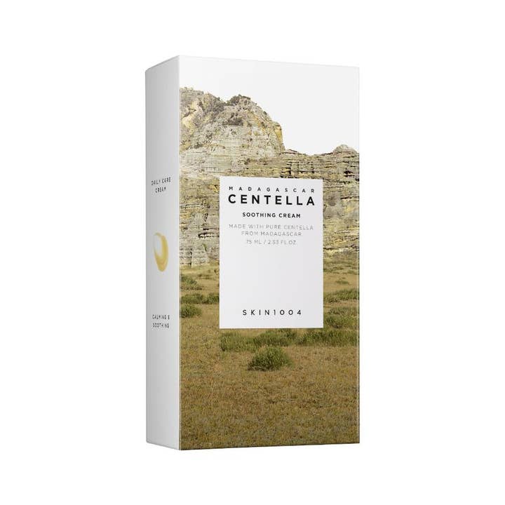 SKIN1004 Madagascar Centella Soothing Cream 75 ml beroligende ansigtscreme i hvid æske med bjerglandskab