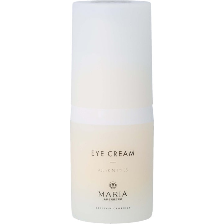 Maria Åkerberg Eye Cream fugtgivende øjencreme i en stilren hvid airless pumpeflaske med sort tekst