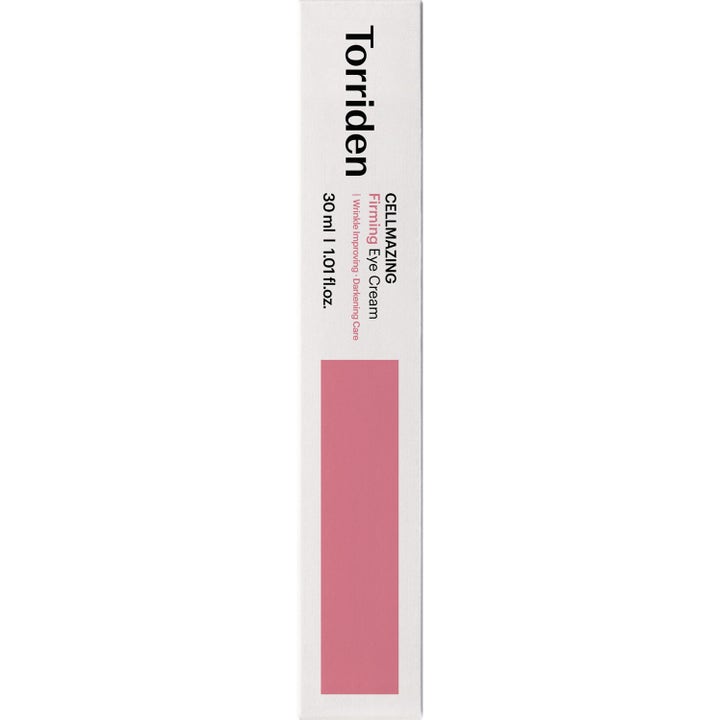 Torriden CELLMAZING Firming Eye Cream 30 ml opstrammende øjencreme i hvid æske med en lyserød detalje.