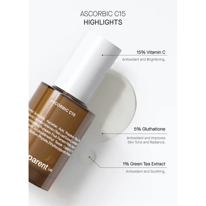Transparent Lab Ascorbic C15 Serum 30 ml med 15% Vitamin C og 5% Glutathione der giver huden glød