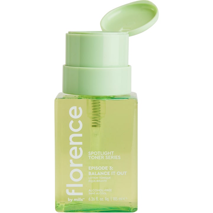 Florence by Mills Episode 3 Balance It Out Toner 185 ml skaber balance i en lysegrøn gennemsigtig flaske med pumpe.