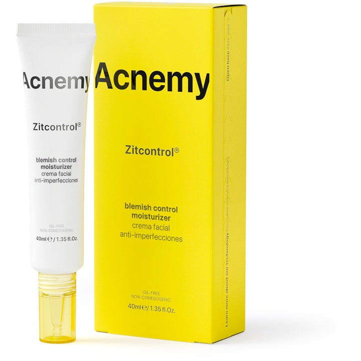 Niche Beauty Lab Acnemy Zitcontrol 40 ml fugtgivende ansigtscreme mod urenheder i hvid tube og gul æske.