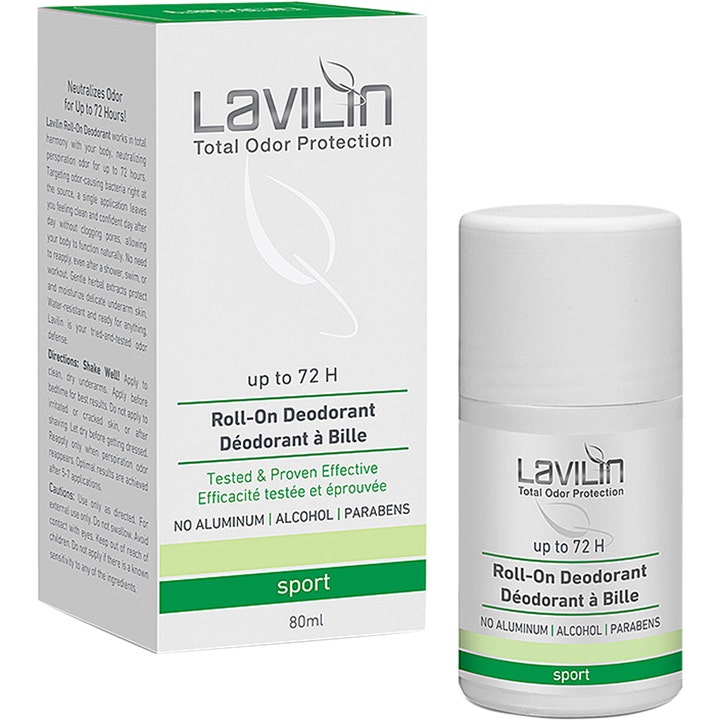 Lavilin Roll-On Deodorant Sport 80 ml mod lugt i hvid emballage med grønne detaljer