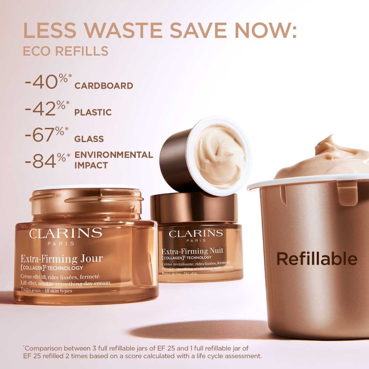 Clarins Extra-Firming Jour 50 ml opstrammende dagcreme mod rynker i glaskrukke med smart eco-refill system