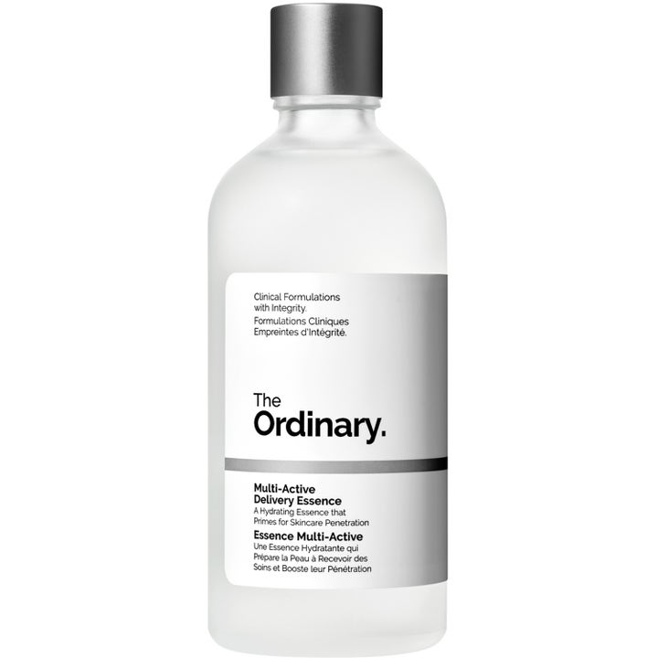 The Ordinary Multi-Active Delivery Essence 100ml fugtgivende essence i frostet glasflaske med sølvfarvet låg