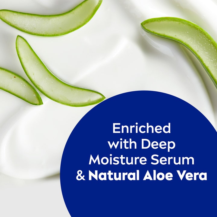 NIVEA Aloe & Hydration Body Lotion 250 ml med cremet tekstur og friske aloe vera-skiver for fugtpleje.