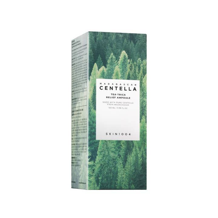 SKIN1004 Madagascar Centella Tea-Trica Relief Ampoule 100 ml beroligende serum i papæske med grønt skovmotiv
