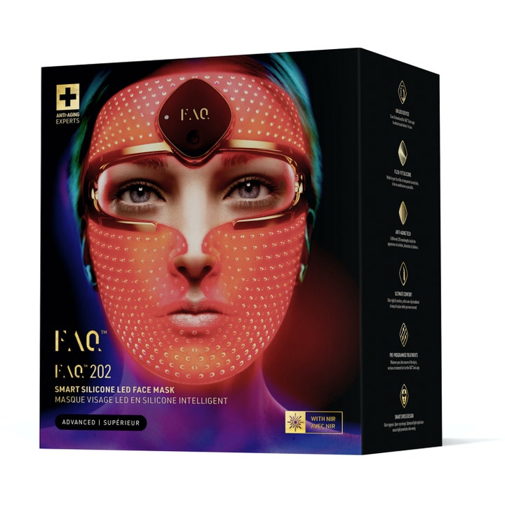FAQ Swiss FAQ™ 202 Anti-Aging Silicone LED Mask 1 stk mod rynker i sort æske med billede af lysende rød maske