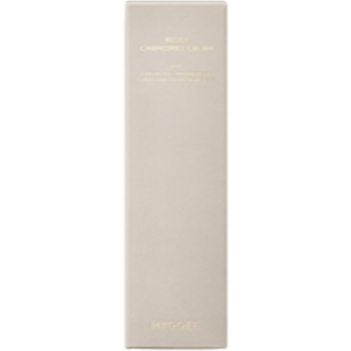 Hyggee Relief Chamomile Cream 85 g beroligende ansigtscreme i en slank beige papæske med elegante gulddetaljer