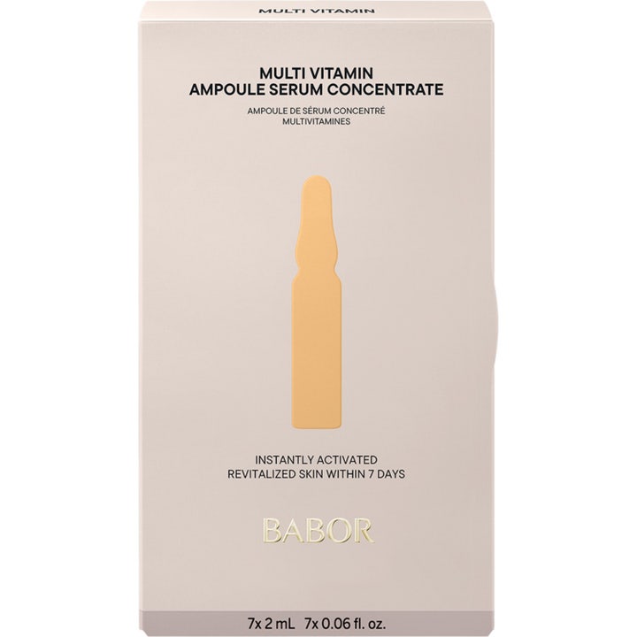 Babor Ampoule Multi Vitamin 14 ml ansigtsserum i en lys beige æske med silhuet af en glasampul