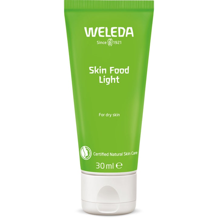 Weleda Skin Food Light 30 ml fugtgivende creme der giver næring til tør hud i lysegrøn tube med hvidt låg