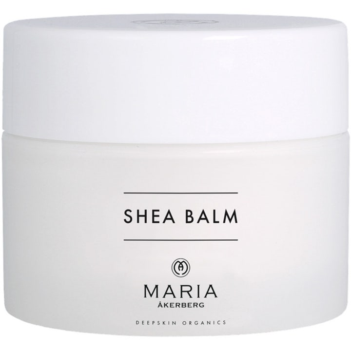 Maria Åkerberg Shea Balm 100 ml blødgørende kropspleje i en hvid frostet krukke med hvidt låg