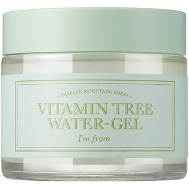 I'm from Vitamin Tree Water-Gel 75g fugtgivende gelcreme i glaskrukke med lysegrønt låg for en strålende hud.