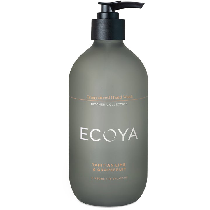 Ecoya Tahitian Lime & Grapefruit Hand Wash 450ml opfriskende håndsæbe i mørkegrå frostet flaske med sort pumpe