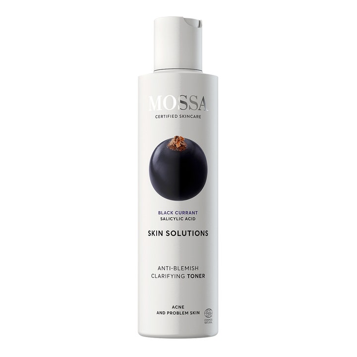 MOSSA Skin Solutions Anti-Blemish Clarifying Toner 200ml skintonic mod urenheder i hvid flaske med solbær