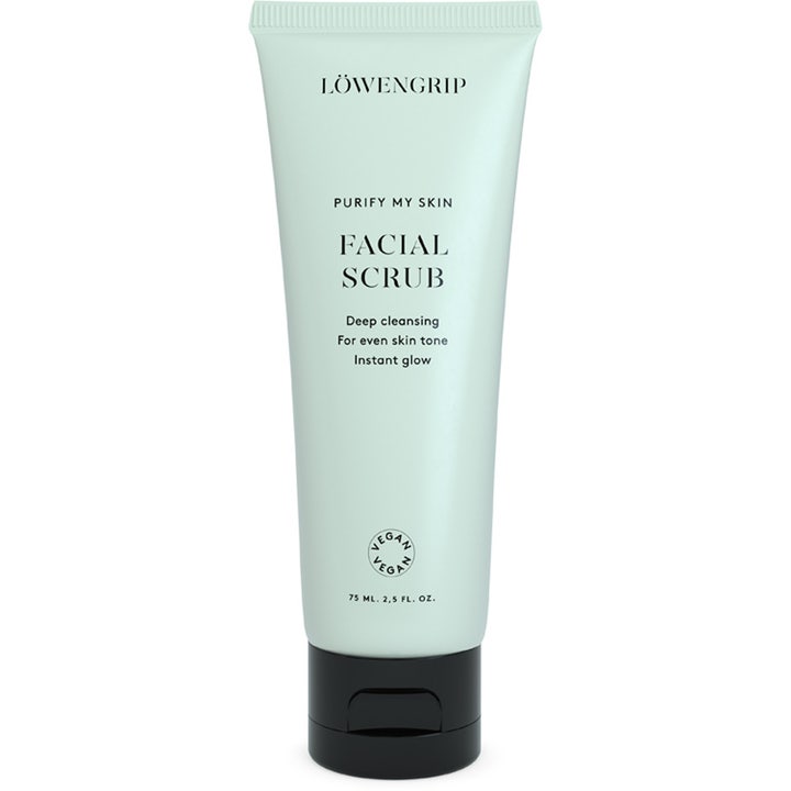 Löwengrip Purify My Skin Facial Scrub 75 ml eksfolierende ansigtsscrub i lysegrøn tube med sort låg