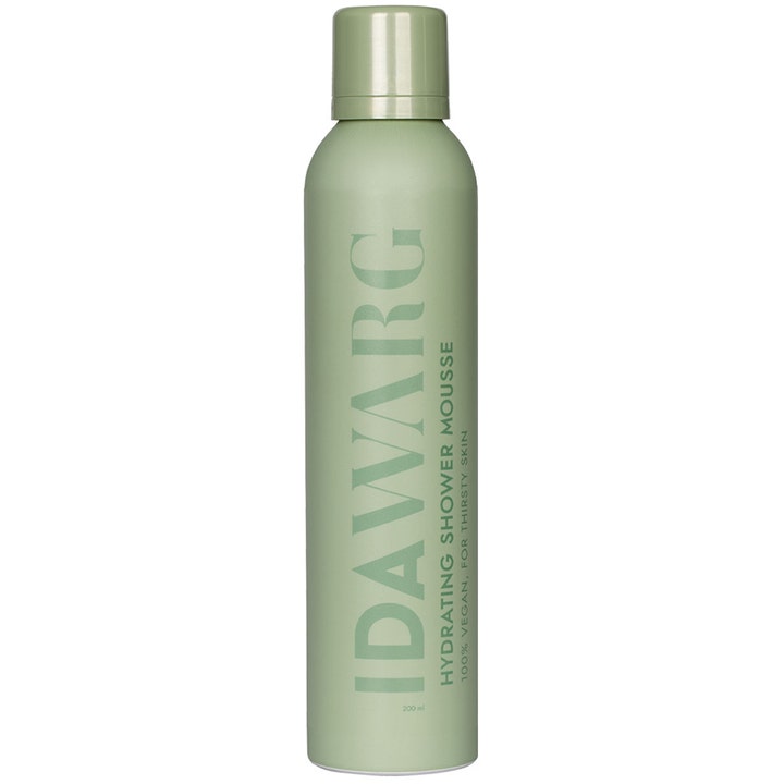 Ida Warg Hydrating Shower Mousse 200 ml fugtgivende kropsvask i en mat salviegrøn flaske med stort logo
