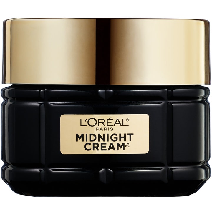 L'Oréal Paris Midnight Cream 50 ml reparerende natcreme i elegant sort glaskrukke med guldlåg