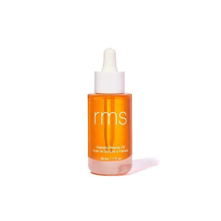 RMS Beauty Kakadu Beauty Oil 30 ml glødgivende ansigtsolie i glasflaske med hvid pipette