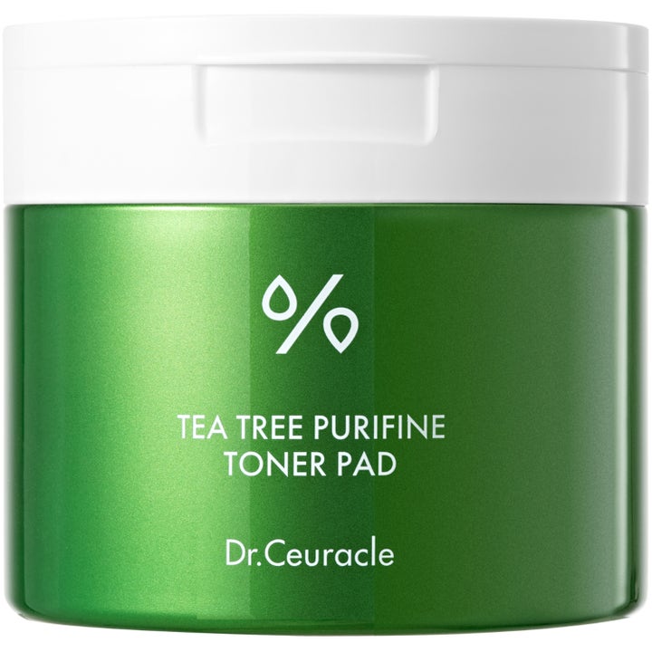 Dr. Ceuracle Tea Tree Purifine Toner Pad beroligende toner pads i en grøn metallisk krukke med hvidt låg.