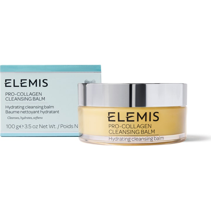 Elemis Pro-Collagen Cleansing Balm 100 g fugtgivende ansigtsrens i krukke med sølvlåg og lyseblå æske