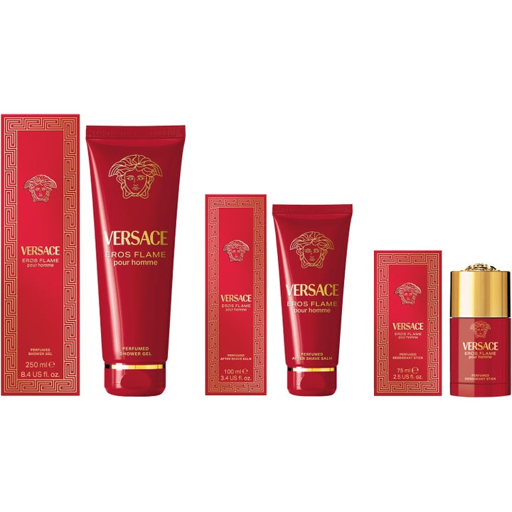 Versace Eros Flame 75 ml deostick giver friskhed i rød emballage med guldlogo og matchende æske