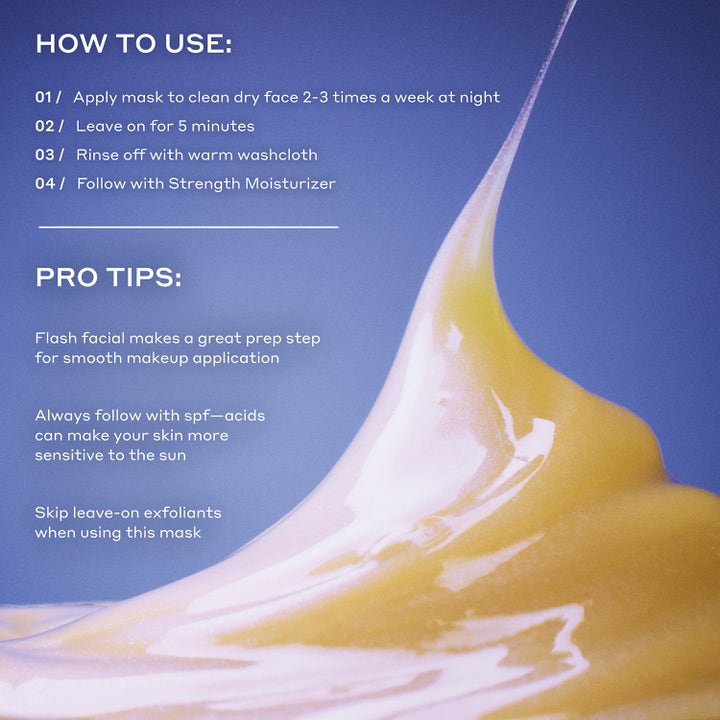 Ole Henriksen Dewtopia 25% Acid Flash Facial 50 ml eksfolierende maske med gul geltekstur og brugsanvisning.