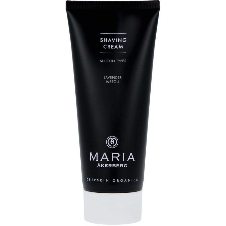 Maria Åkerberg Shaving Cream 100ml beroligende barbercreme til alle hudtyper i sort tube med hvidt skruelåg.