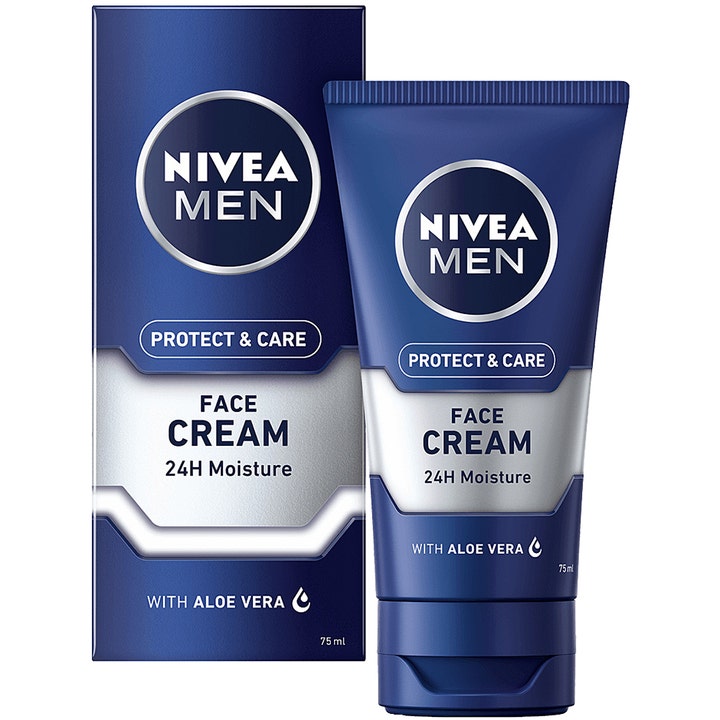 NIVEA MEN Protect & Care Face Cream 75 ml fugtgivende ansigtscreme med aloe vera i blå tube og æske
