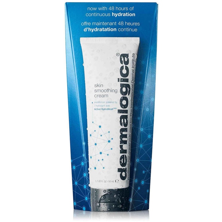 Dermalogica Skin Smoothing Cream 50 ml fugtgivende ansigtscreme i hvid tube foran blå æske med tekst om hydrering