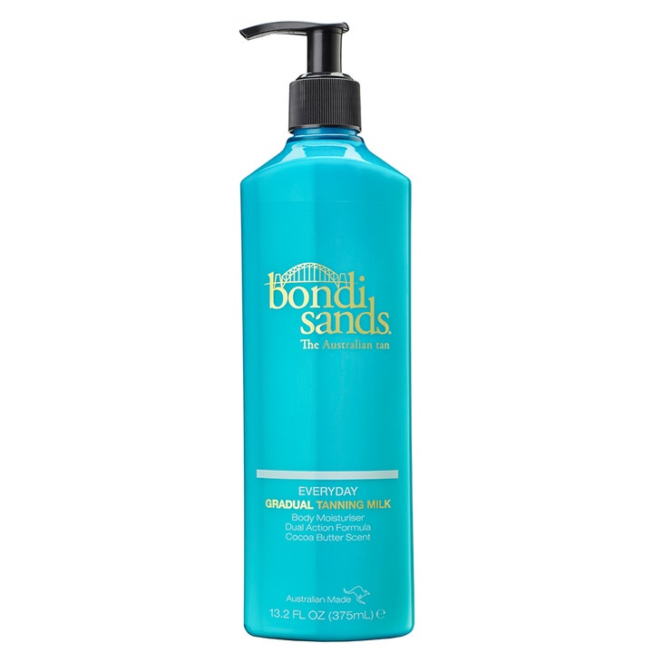 Bondi Sands Everyday Gradual Tanning Milk 375 ml fugtgivende selvbruner der giver glød i turkis flaske med sort pumpe