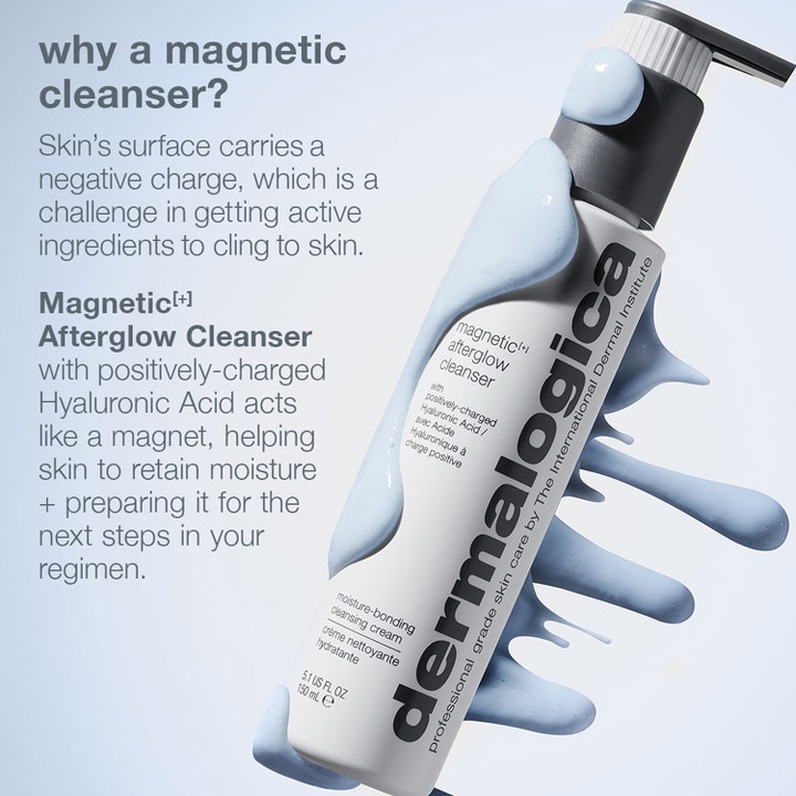 Dermalogica Magnetic Afterglow Cleanser 150 ml ansigtsrens i hvid flaske med lyseblå cremet tekstur