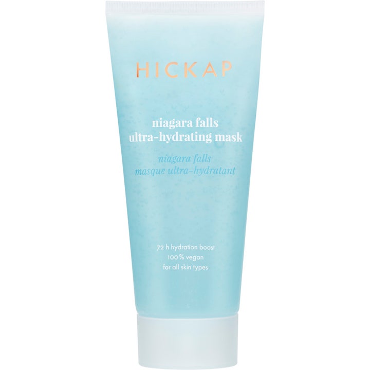 Hickap Niagara Falls Ultra-Hydrating Mask 100 ml fugtgivende ansigtsmaske i lyseblå tube med hvidt låg og geltekstur
