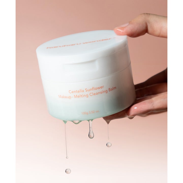haruharu wonder Centella Sunflower Makeup-Melting Cleansing Balm 100 g rensende balm i hvid krukke med vanddråber.