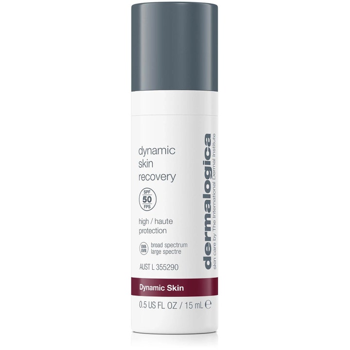 Dermalogica Dynamic Skin Recovery 15 ml genopbyggende dagcreme med SPF 50 i hvid flaske med gråt låg.