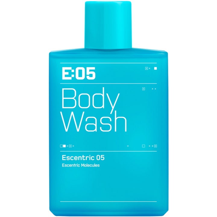 Escentric Molecules Escentric 05 Body Wash 200 ml opfriskende kropsvask i en turkisblå plastflaske med hvid tekst
