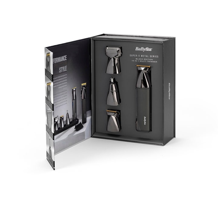 BaByliss Super X Metal 15 in 1 Multi-Trimmer skægtrimmer i en luksuriøs sort gaveæske med forskelligt tilbehør