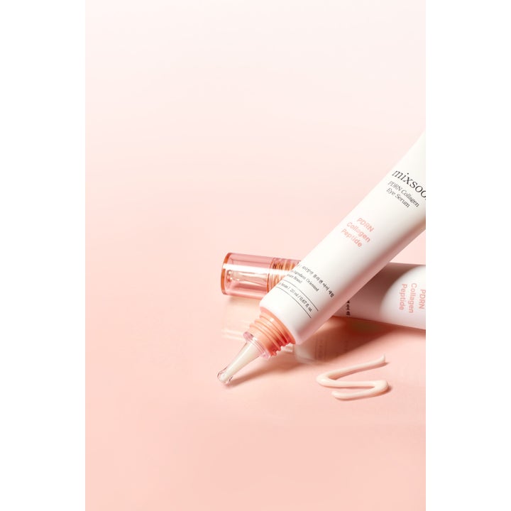 Mixsoon PDRN Collagen Eye Serum 20 ml opstrammende øjencreme i hvid tube med cremet lyserød tekstur