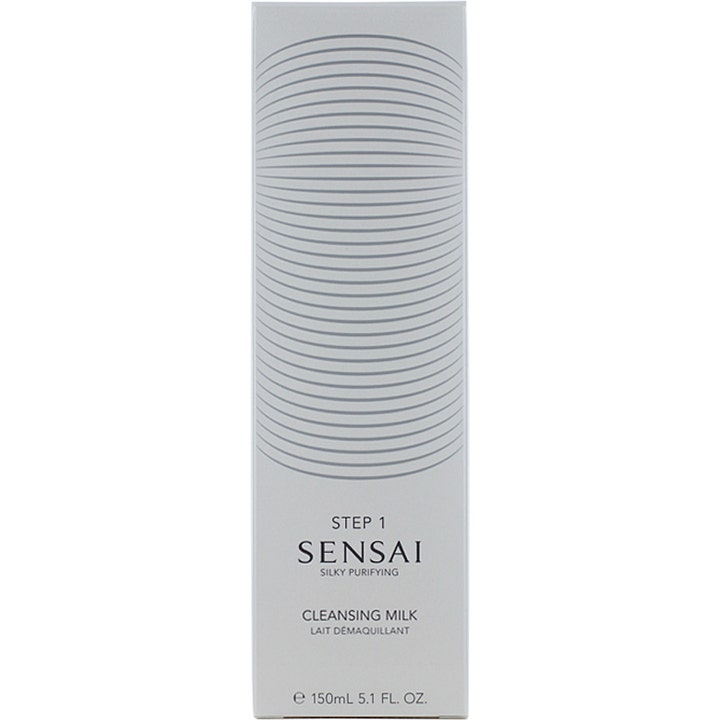 Sensai Silky Purifying Cleansing Milk 150 ml trin 1 ansigtsrens i hvid æske med gråt cirkelmønster