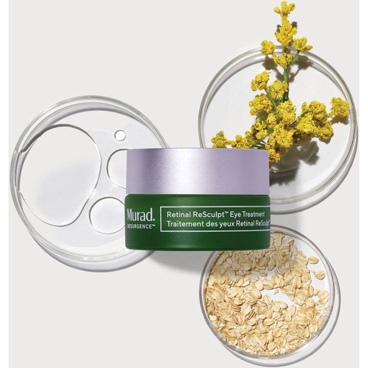 Murad Retinal ReSculpt Eye Lift Treatment 15 ml opstrammende øjencreme i grøn krukke med havre og gule blomster