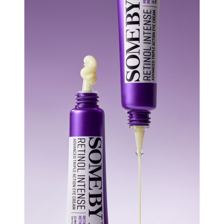 Some By Mi Retinol Intense Eye Cream 30 ml mod rynker i lilla tube med cremet lysegul tekstur