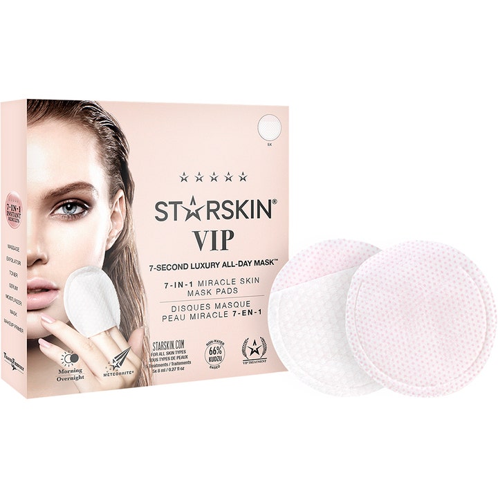 Starskin VIP 7 Second Luxury All Day Mask 5 stk 7 i 1 ansigtsmaske i lyserød æske med to hvide teksturerede pads