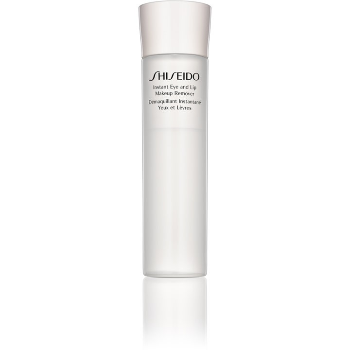 Shiseido Instant Eye and Lip Makeup Remover 125 ml skånsom makeupfjerner i en stilren frostet hvid flaske med hvidt låg