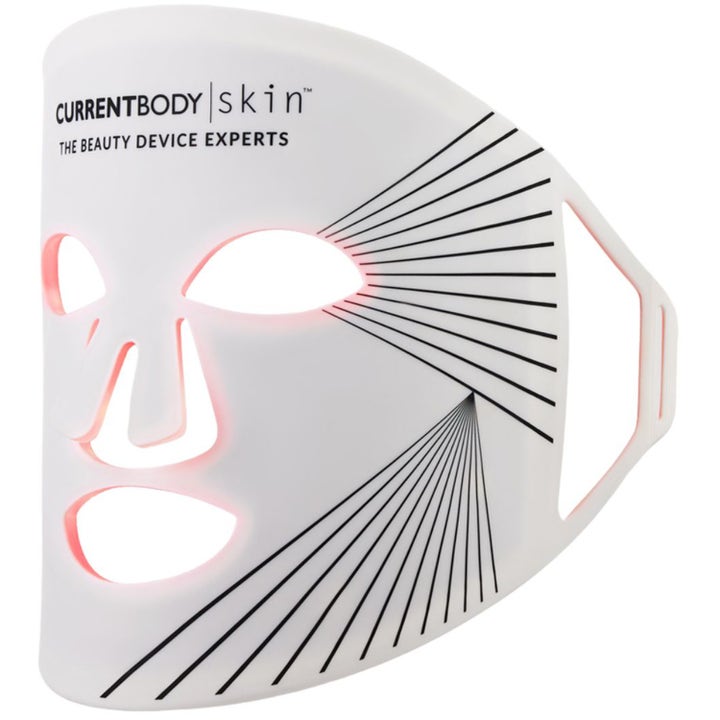 CurrentBody Skin LED Maske 1 stk anti-age lysterapi i hvid fleksibel silikone med rødt lys og sorte detaljer