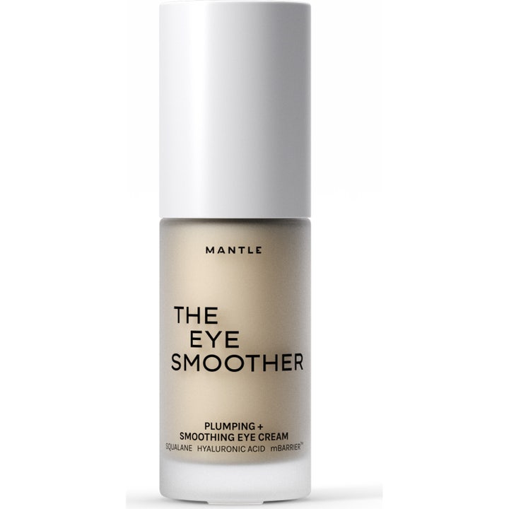 Mantle The Eye Smoother 15 ml udglattende øjencreme i frostet glasflaske med hvidt låg og squalane