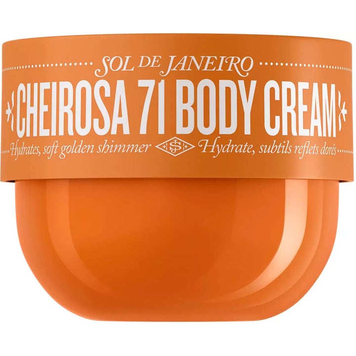 Sol de Janeiro Cheirosa 71 Body Cream fugtgivende kropscreme i en orange krukke der giver huden et gyldent skær