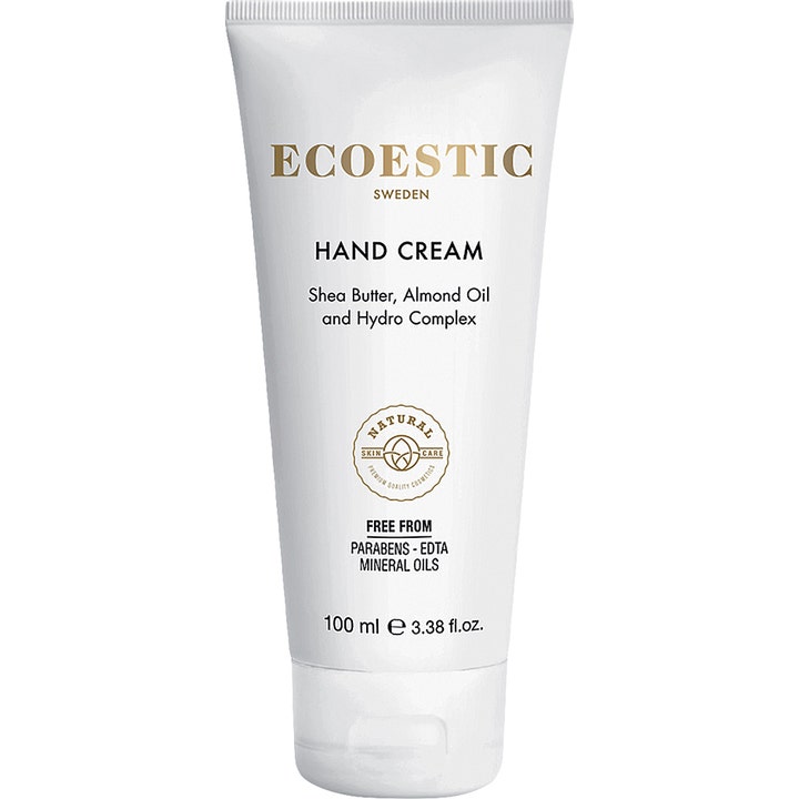 Ecoestic Hand Cream 100 ml plejende håndcreme med sheasmør der giver bløde hænder i hvid tube med guldskrift